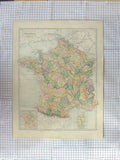 Original Old Antique Print Black Map C1870 France Corsica Bay Biscay Victorian