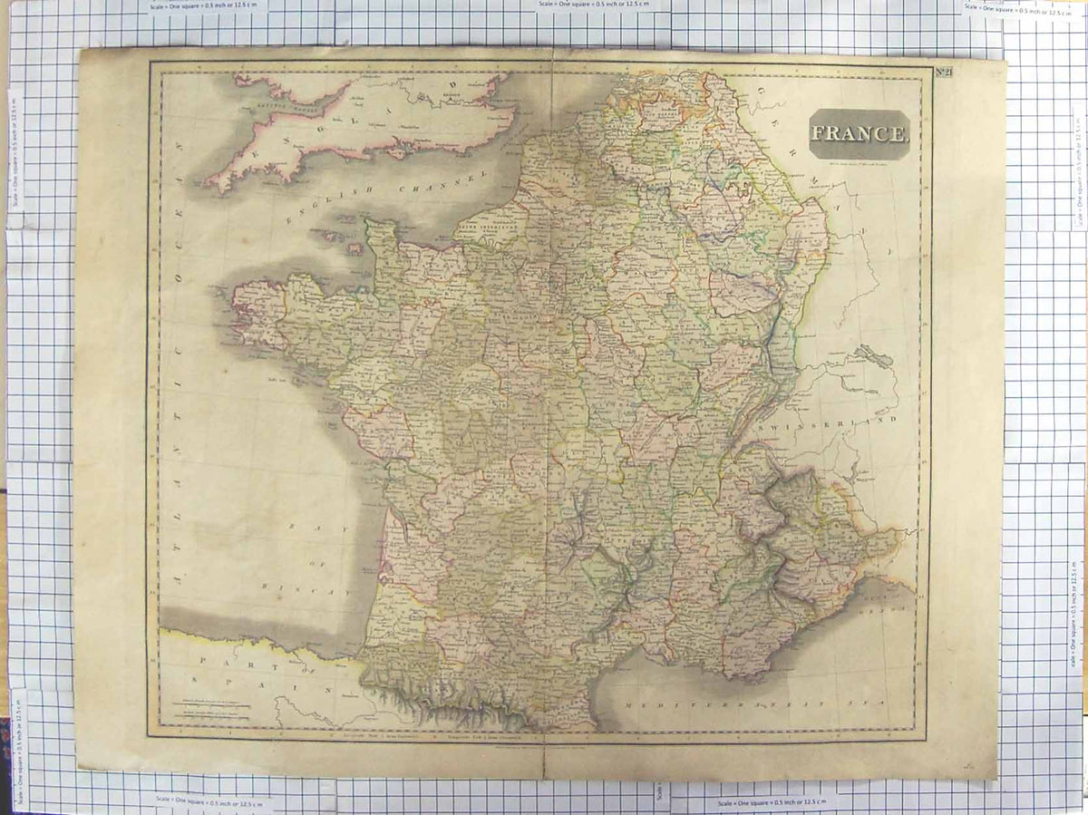 Original Old Antique Print Thomson Map 1814 France Bay Biscay Pyrenees 19th