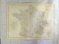 Original Old Antique Print Johnston Map C1870 France Paris Corsica Seine 19th
