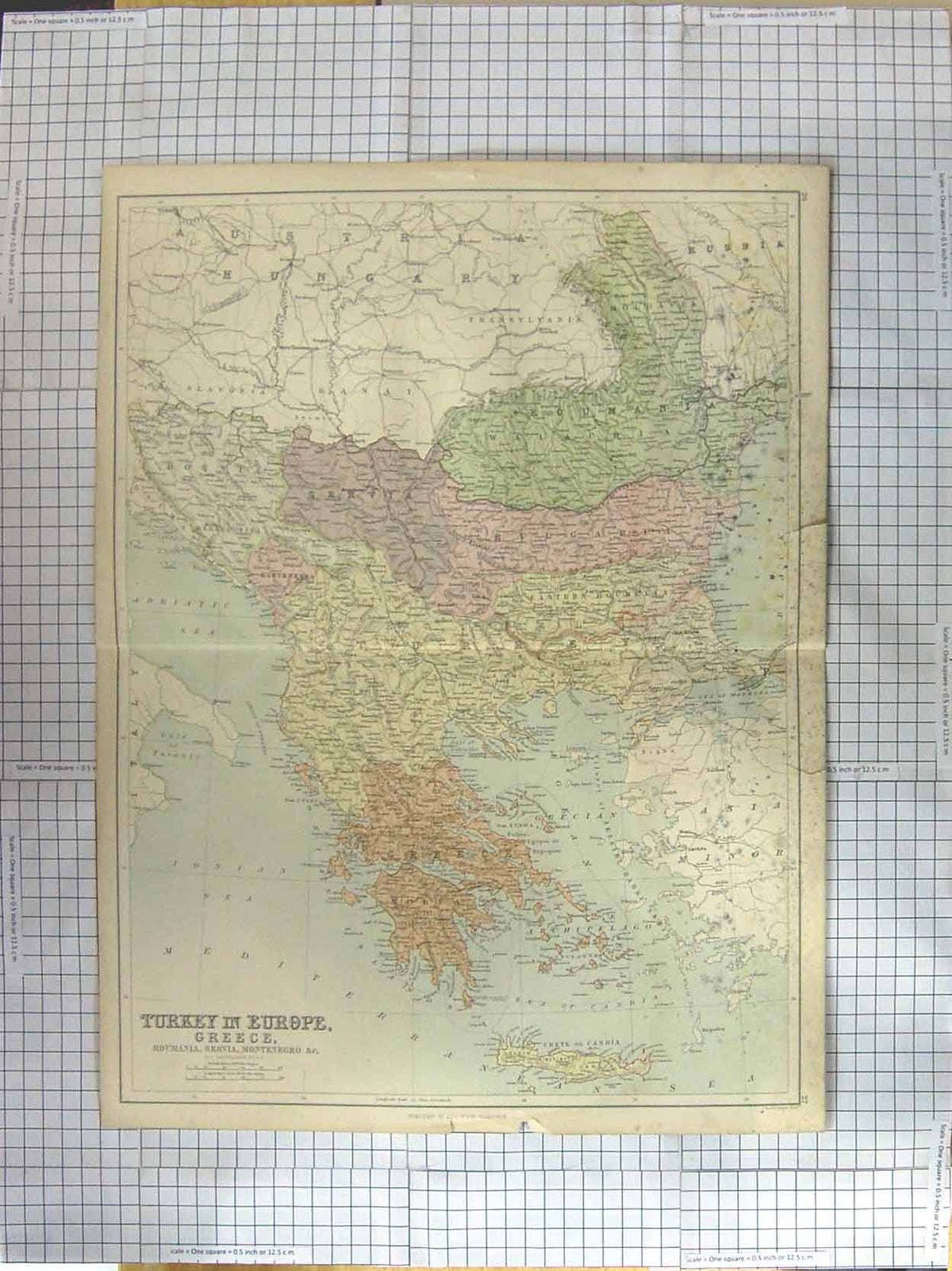 Original Old Antique Print Bartholomew Map C1870 Turkey Greece Servia Victorian