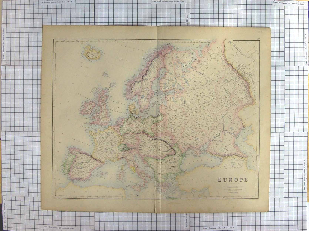 Original Old Antique Print Swanston Map C1870 Europe France Spain Britain 19th