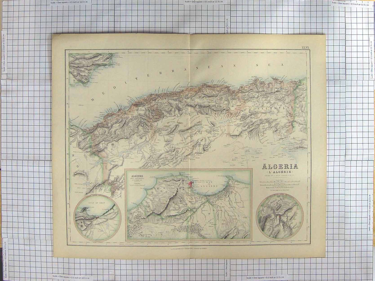 Original Old Antique Print Stanford Map C1870 Algeria Mediterranean Africa 19th