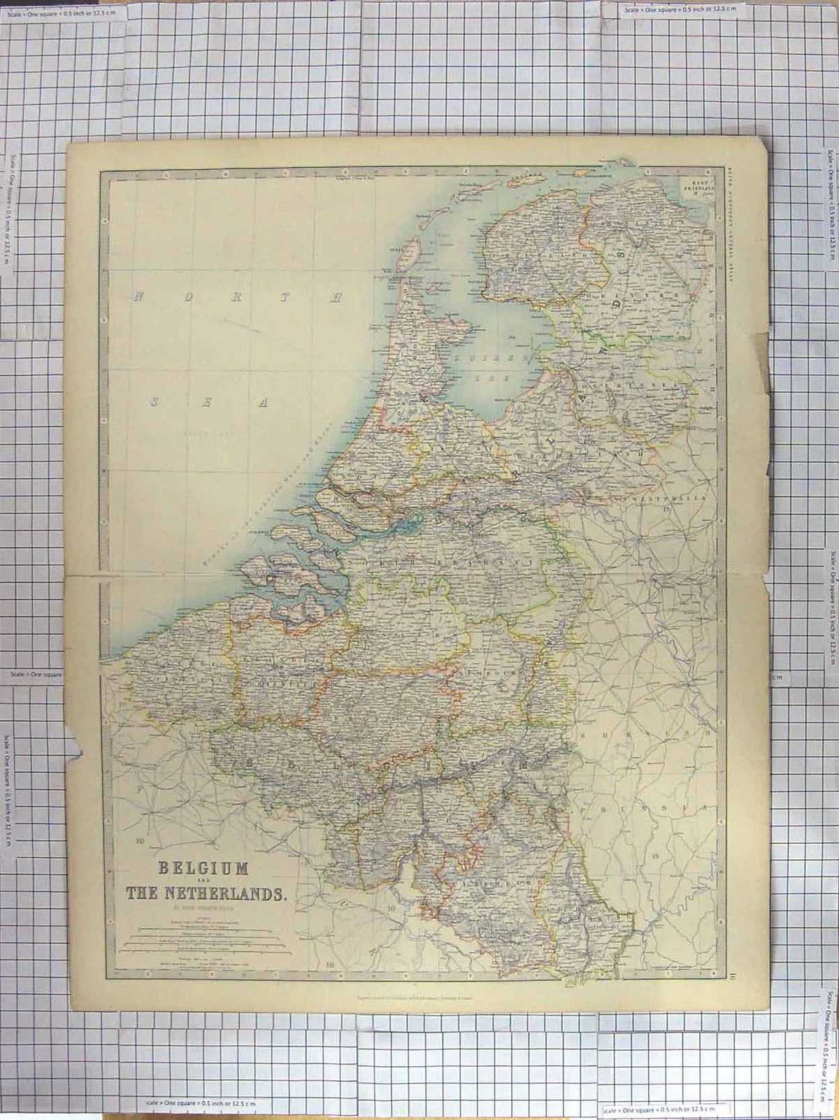Original Old Antique Print Johnston Map C1870 Belgium Netherlands Limbourg 19th