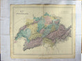 Original Old Antique Print Map C1870 Switzerland Canton Gall Inglis Victorian