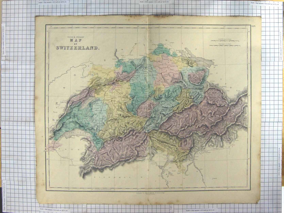 Original Old Antique Print Map C1870 Switzerland Canton Gall Inglis Victorian
