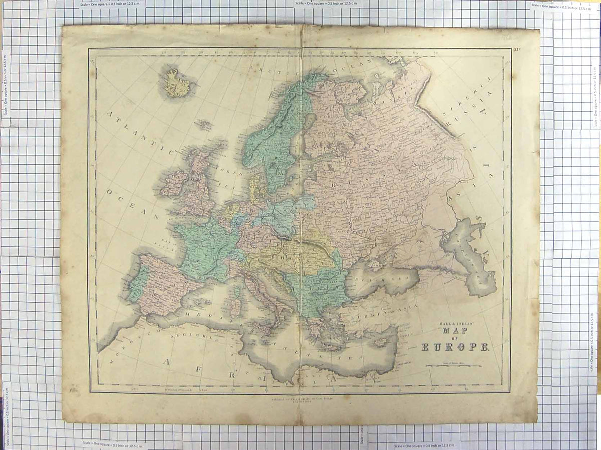Original Old Antique Print Map C1870 Europe Gall Inglis France Britain Victorian