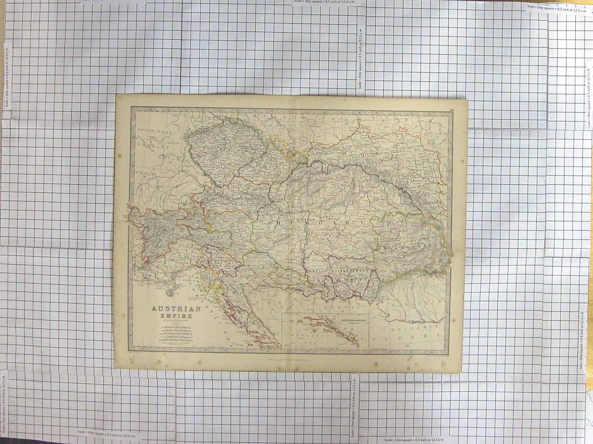 Original Old Antique Print Johnston Map C1870 Austrian Empire Hungary Victorian