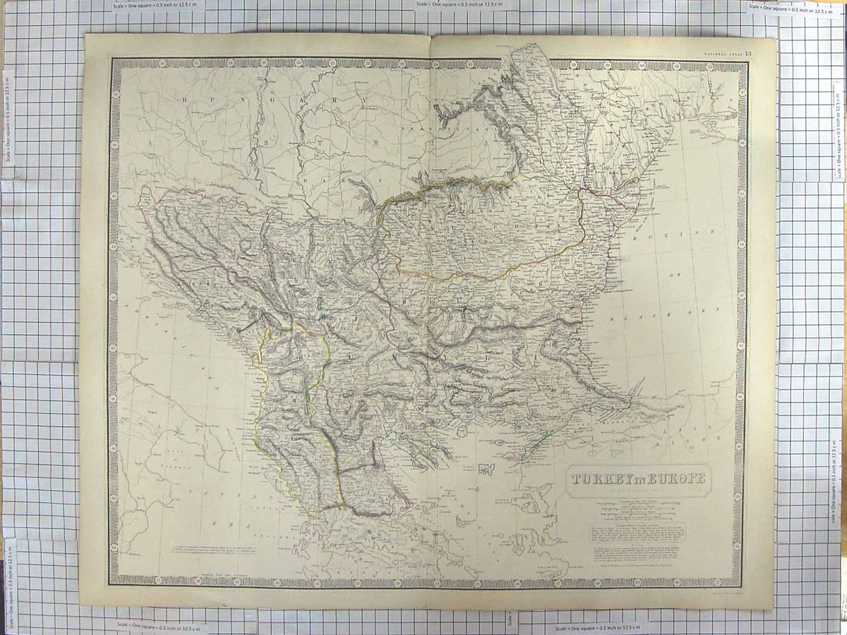 Original Old Antique Print Johnston Map C1870 Turkey Europe Black Sea Victorian