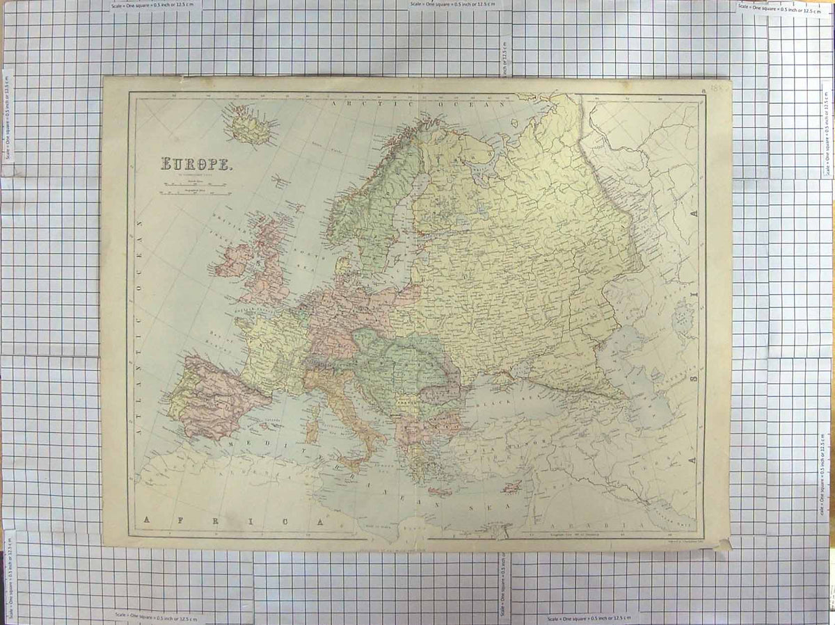 Original Old Antique Print Bartholomew Map C1870 Europe Britain France Victorian