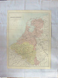 Original Old Antique Print Bartholomew Map C1870 Holland Belgium Brussels 19th
