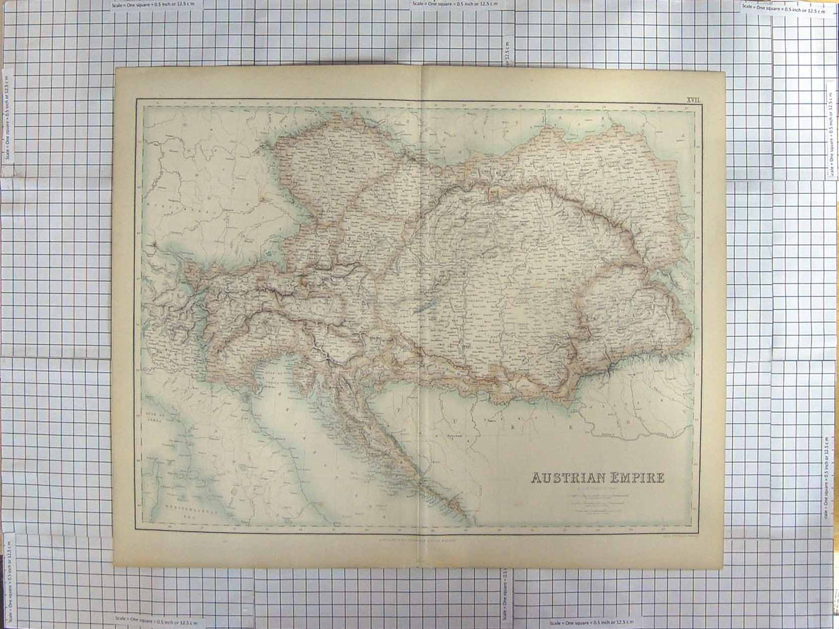 Original Old Antique Print Ref.591 Swanston Map C1870 Austrian Empire Hungary