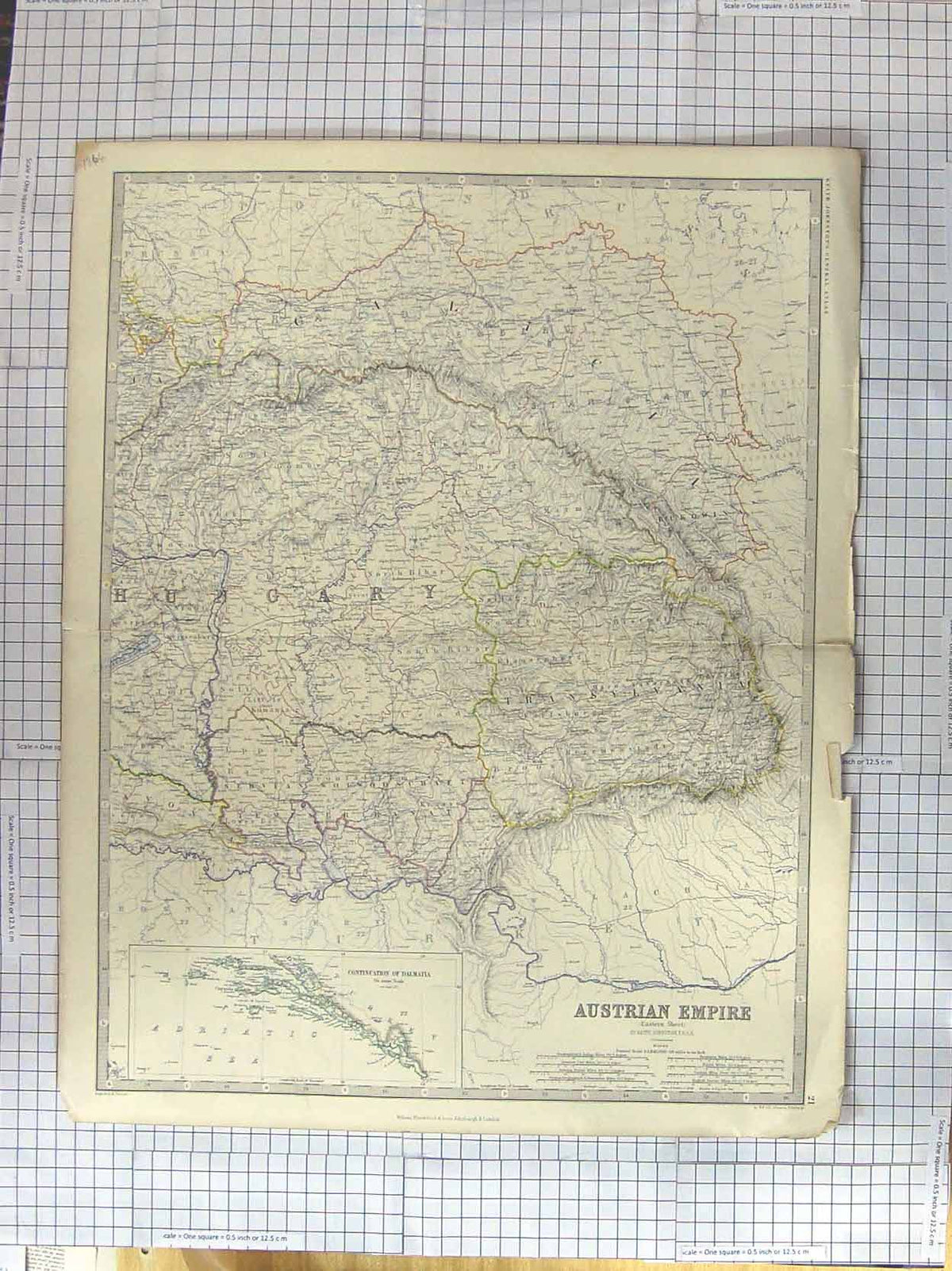 Original Old Antique Print Johnston Map C1870 Austrian Empire Dalmatia Victorian