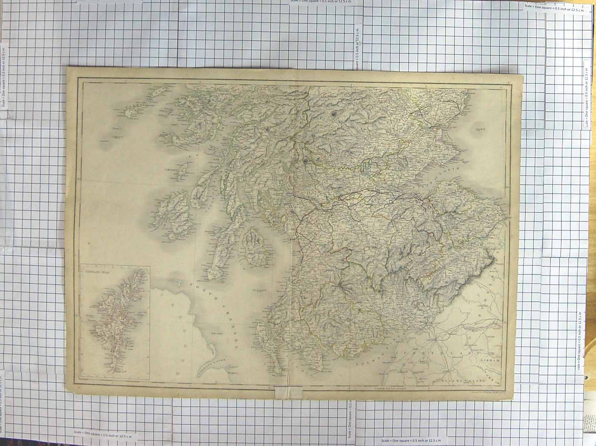 Original Old Antique Print Hall Map C1870 Southern Scotland Firth Forth 19th