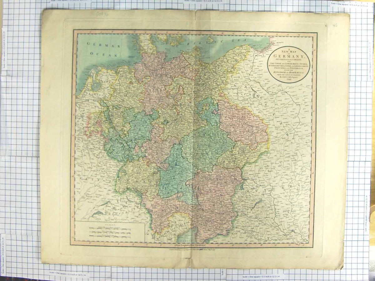 Original Old Antique Print Cary Map 1799 Germany Bohemia Saxony Baltic 18th