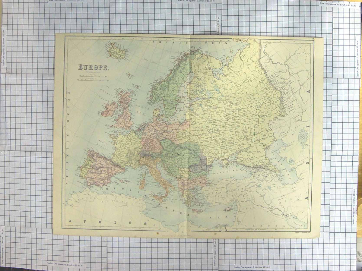 Original Old Antique Print Bartholomew Map C1870 Europe Italy France Spain 19th