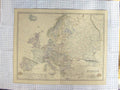 Original Old Antique Print Johnston Map C1870 Europe France Spain Germany 19th