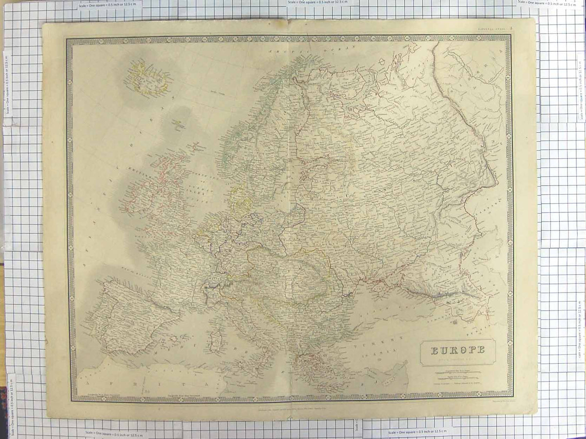 Original Old Antique Print Johnston Map C1870 Europe France Germany Italy 19th