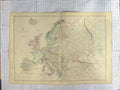 Original Old Antique Print Day Map C1870 Europe Britain France Spain Italy 19th