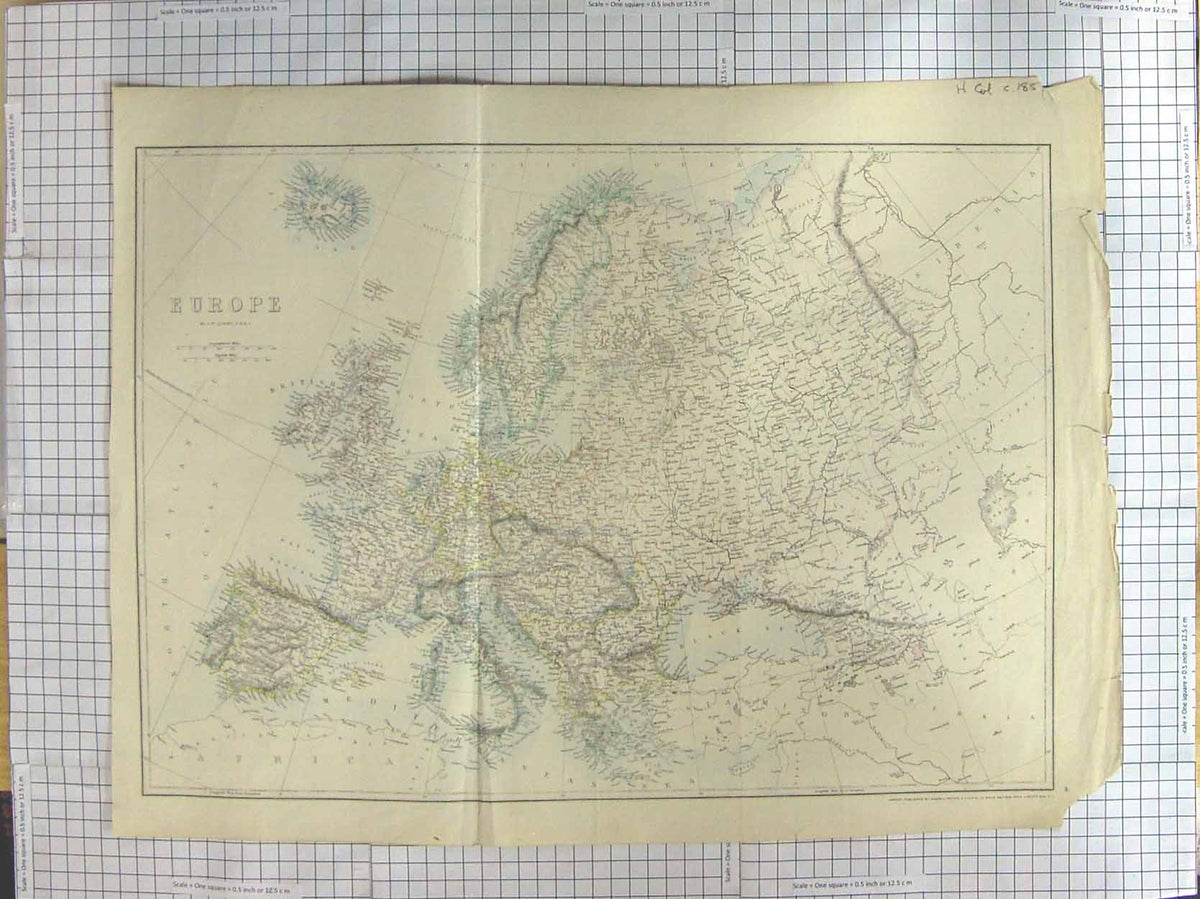 Original Old Antique Print Map C1870 Europe France Germany Italy France 19th