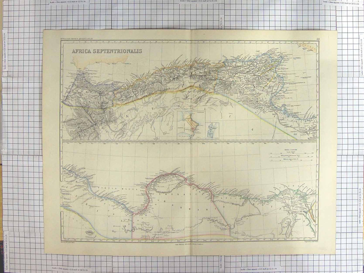 Original Old Antique Print Weller Map C1870 North Africa Septentrionalis 19th