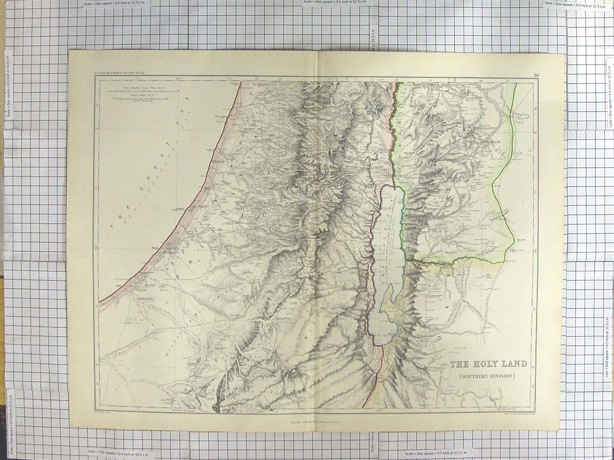 Original Old Antique Print Stanford Map C1870 Holy Land Salt Sea Judaea 19th