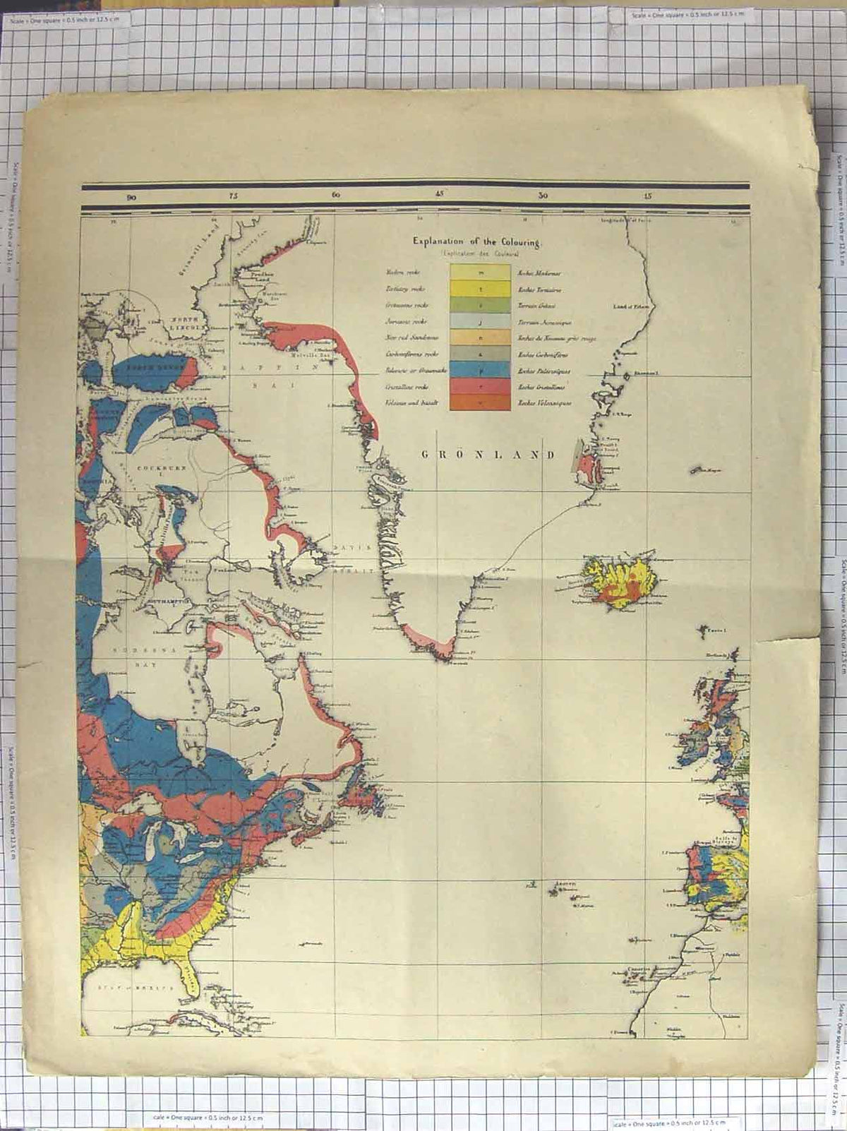 Original Old Antique Print Map C1870 America Greenland Britain Iceland Victorian