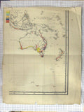 Original Old Antique Print Map C1870 Australia New Zealand Borneo 19th