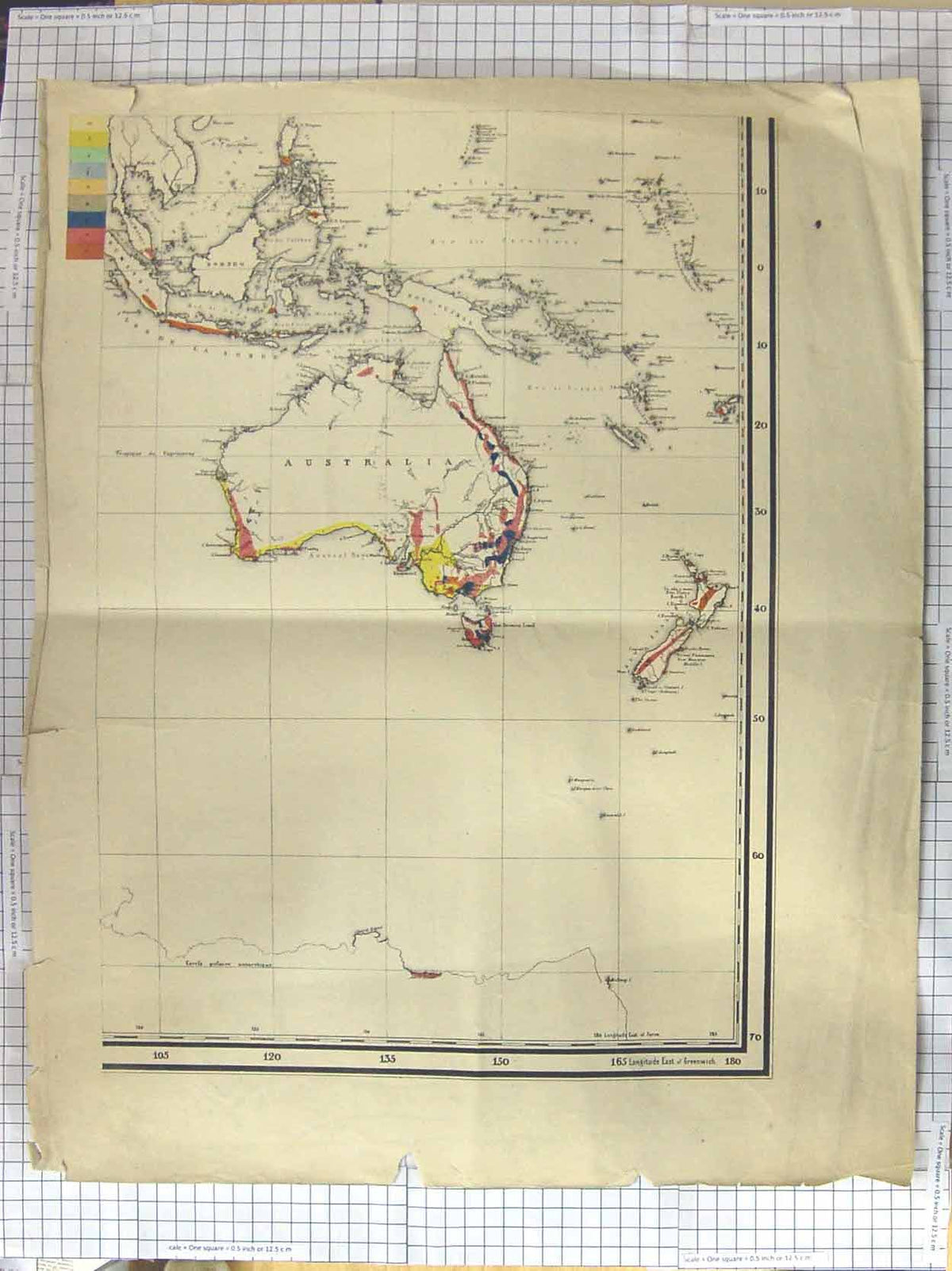 Original Old Antique Print Map C1870 Australia New Zealand Borneo 19th