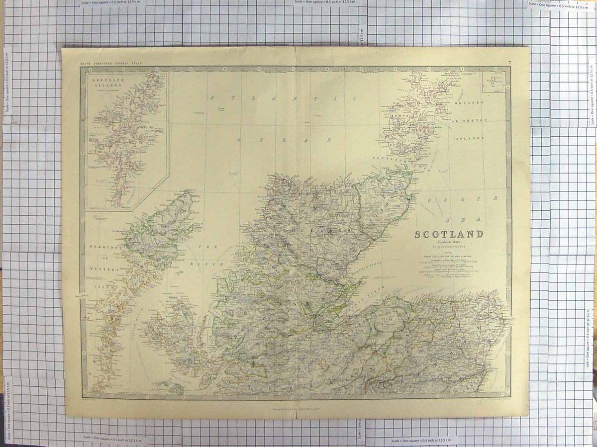 Original Old Antique Print Ref.601 Johnston Map C1870 Northern Scotland Orkney