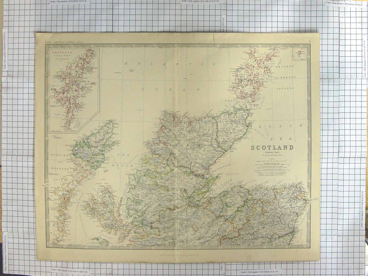 Original Old Antique Print Ref.602 Johnston Map C1870 Northern Scotland Orkney