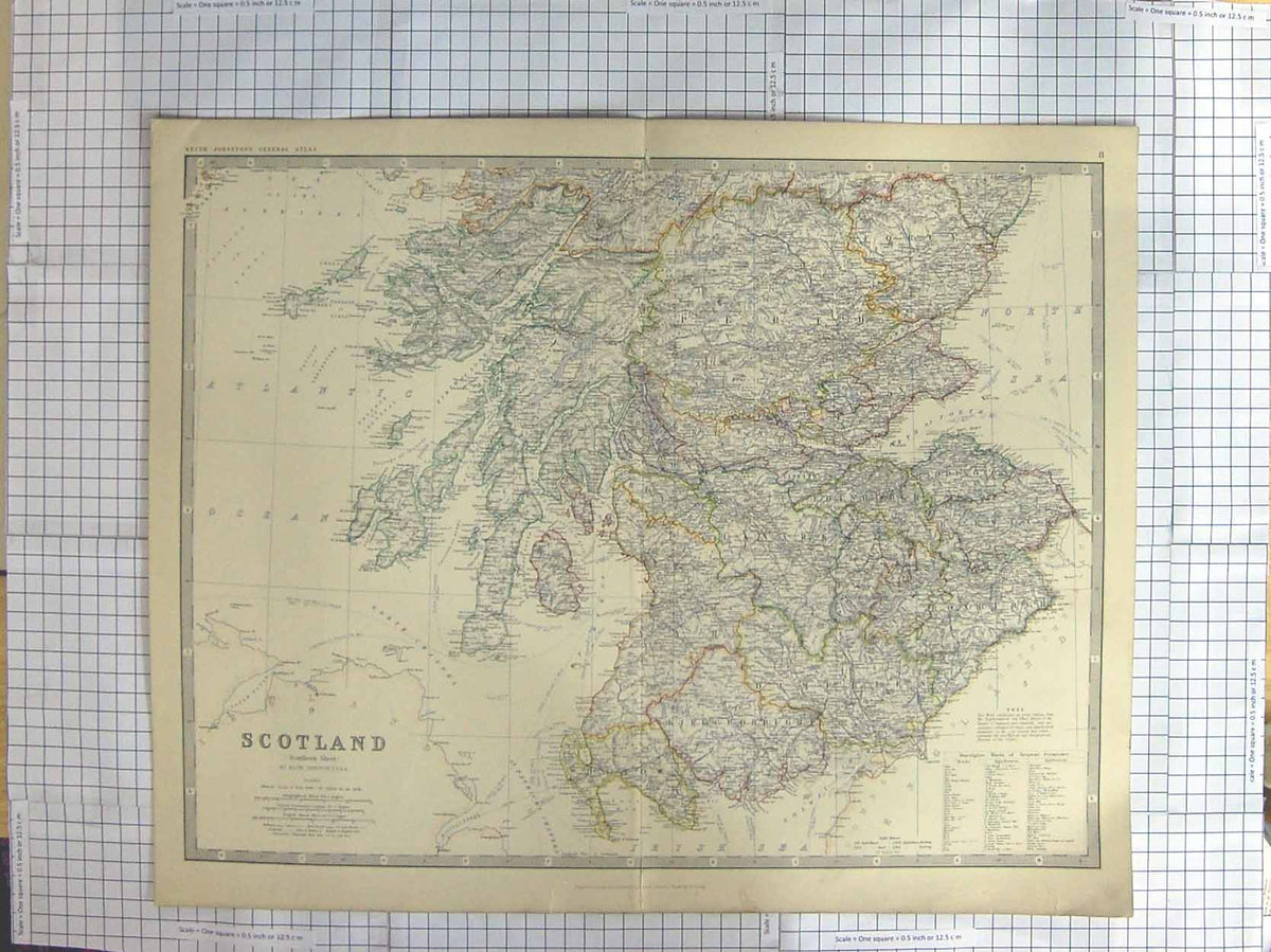 Original Old Antique Print Ref.605 Johnston Map C1870 Southern Scotland Arran