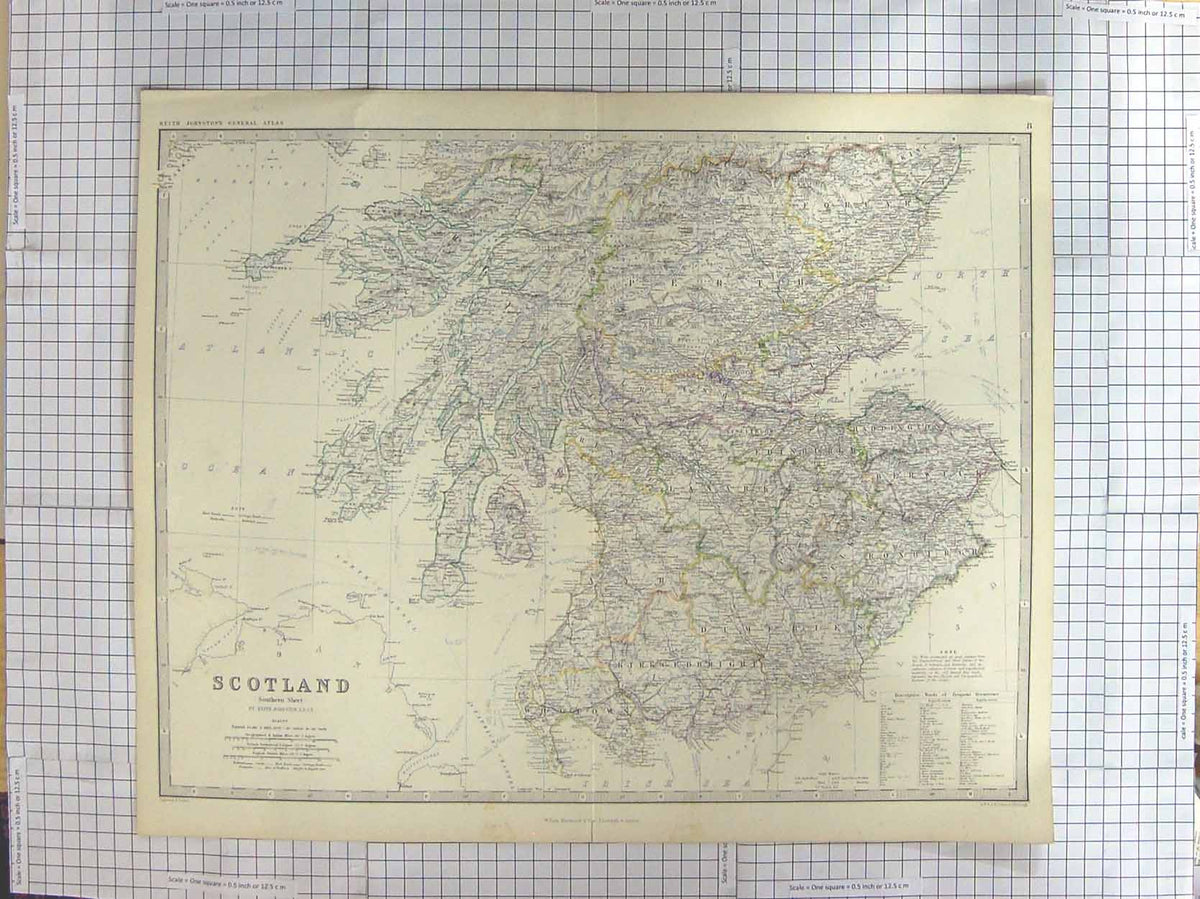 Original Old Antique Print Ref.606 Johnston Map C1870 Southern Scotland Clyde