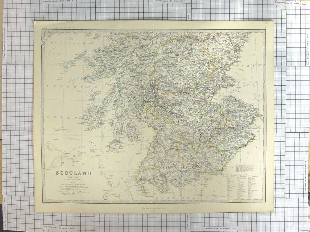 Original Old Antique Print Ref.607 Johnston Map C1870 Southern Scotland Clyde