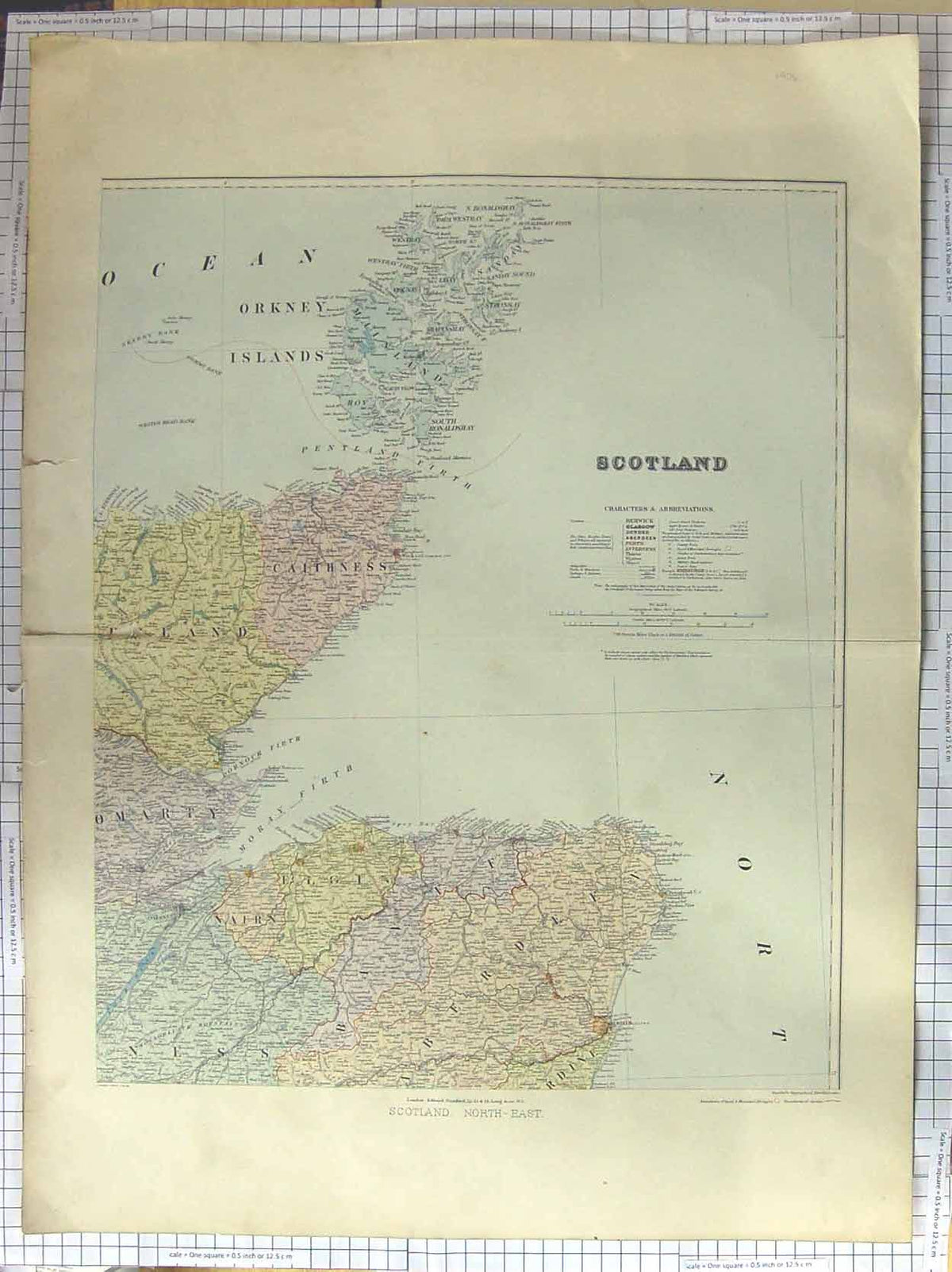 Original Old Antique Print Stanford Map C1870 North East Scotland Orkney 19th
