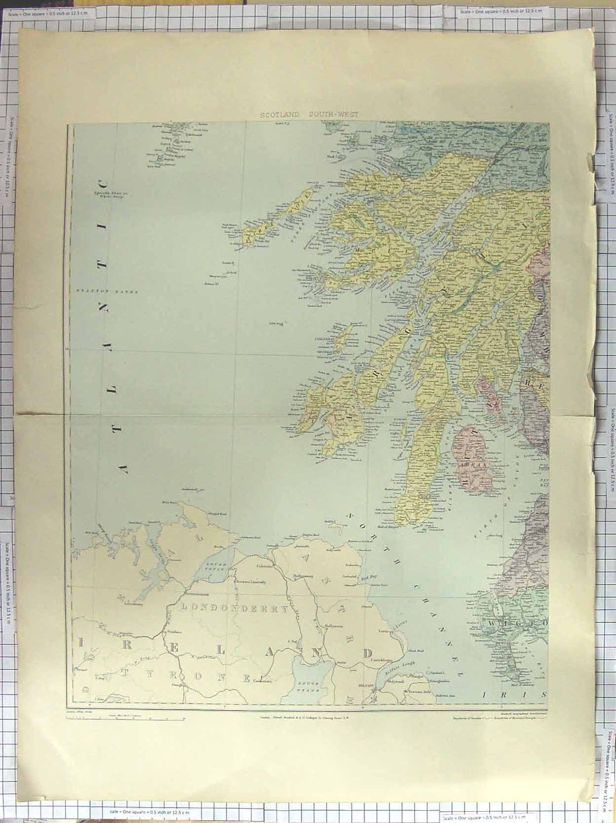 Original Old Antique Print Stanfords Map C1870 South East Scotland Arran 19th