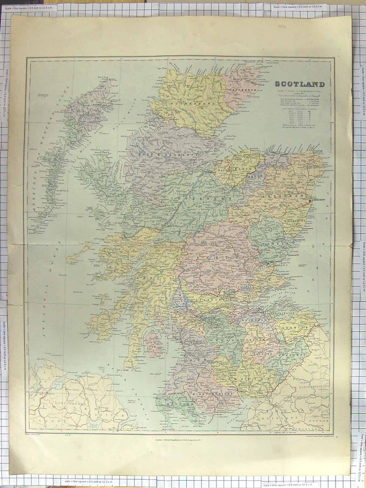 Original Old Antique Print Stanford Map C1870 Scotland Caithness Skye Victorian