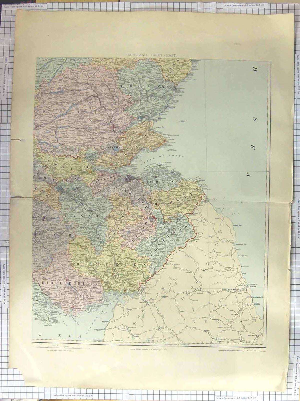 Original Old Antique Print Ref.608 Stanford Map C1870 South East Scotland Forth