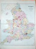 Original Old Antique Print Stanford Map 1904 England Wales Isle Man Dover Wight