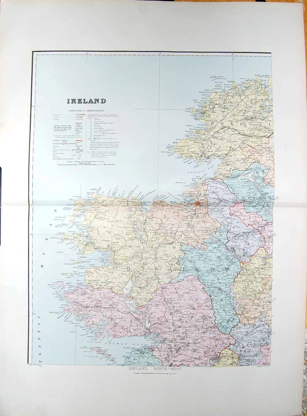 Old Antique Print Stanford Map 1904 North West Ireland Sligo Donegal Bay 20th