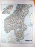 Original Old Antique Print Stanford Map 1904 Sweden Norway Gotland Arctic Circle