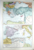 Old Antique Print Stanford Map 1904 Mediterranean Sea Cyprus Spain Italy 20th