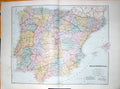 Original Old Antique Print Stanford Map 1904 Spain Portugal Gibraltar Ibiza 20th