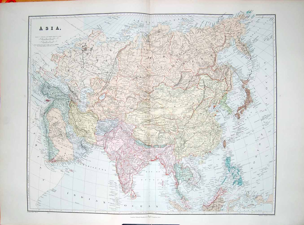 Original Old Antique Print Stanford Map 1904 Asia India Siam Philippine Turkey