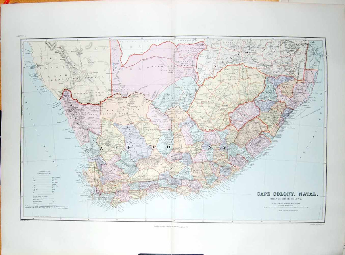 Old Antique Print Stanford Map 1904 Cape Colony Natal Africa Orange River 20th