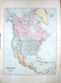 Original Old Antique Print Stanford Map 1904 North America Canada Greenland 20th
