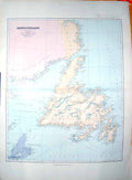 Original Old Antique Print Damaged Stanford Map 1904 Newfoundland Cape Breton