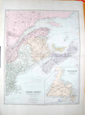 Original Old Antique Print Stanford Map 1904 Canada Quebec Ontario Newfoundland