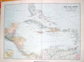 Old Antique Print Stanford Map 1904 West India Islands Panama Canal Cuba 20th