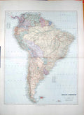 Original Old Antique Print Stanford Map 1904 South America Falkland Brazil 20th