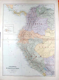 Original Old Antique Print Stanford Map 1904 Colombia Equador Peru South America
